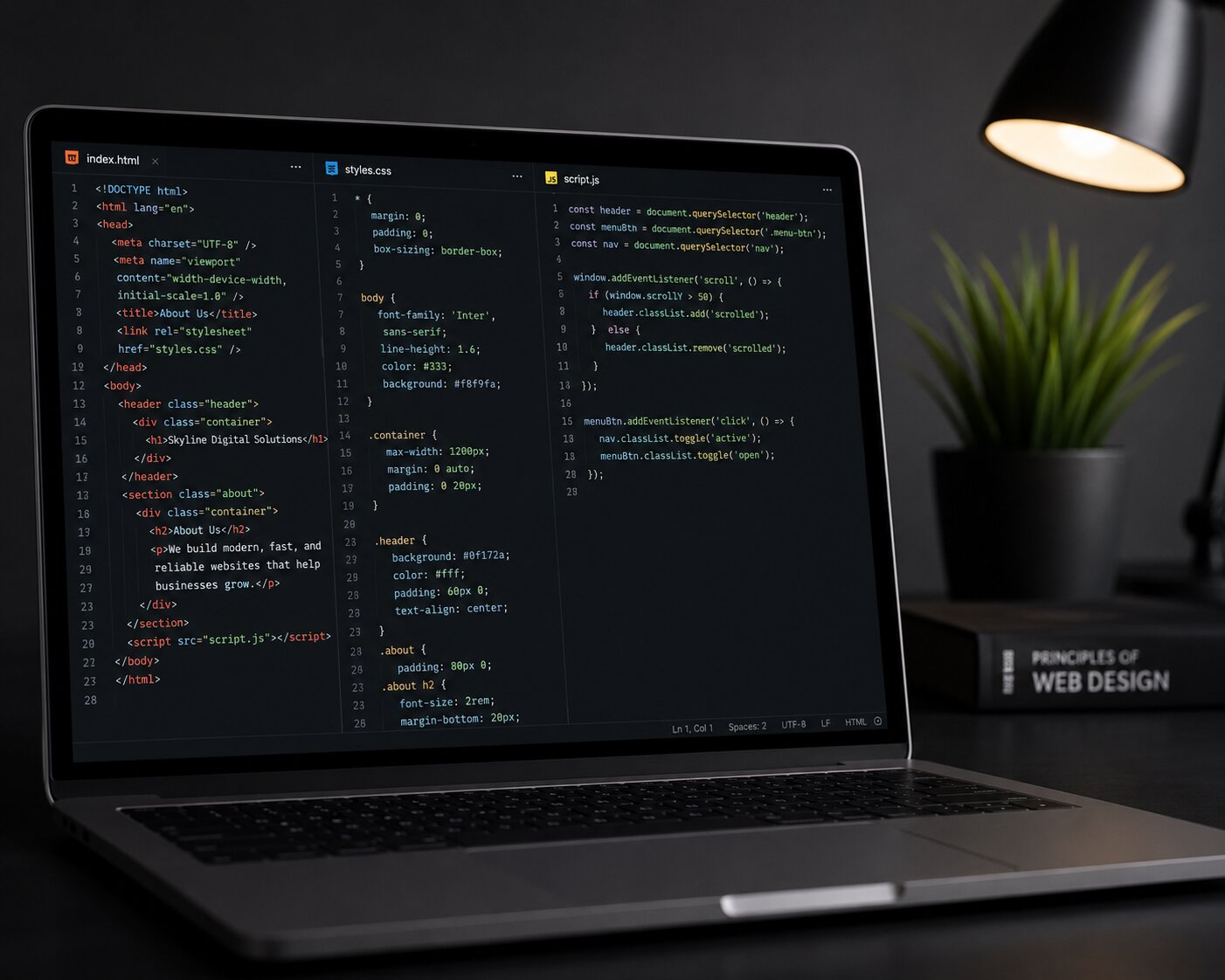 website design work on laptop